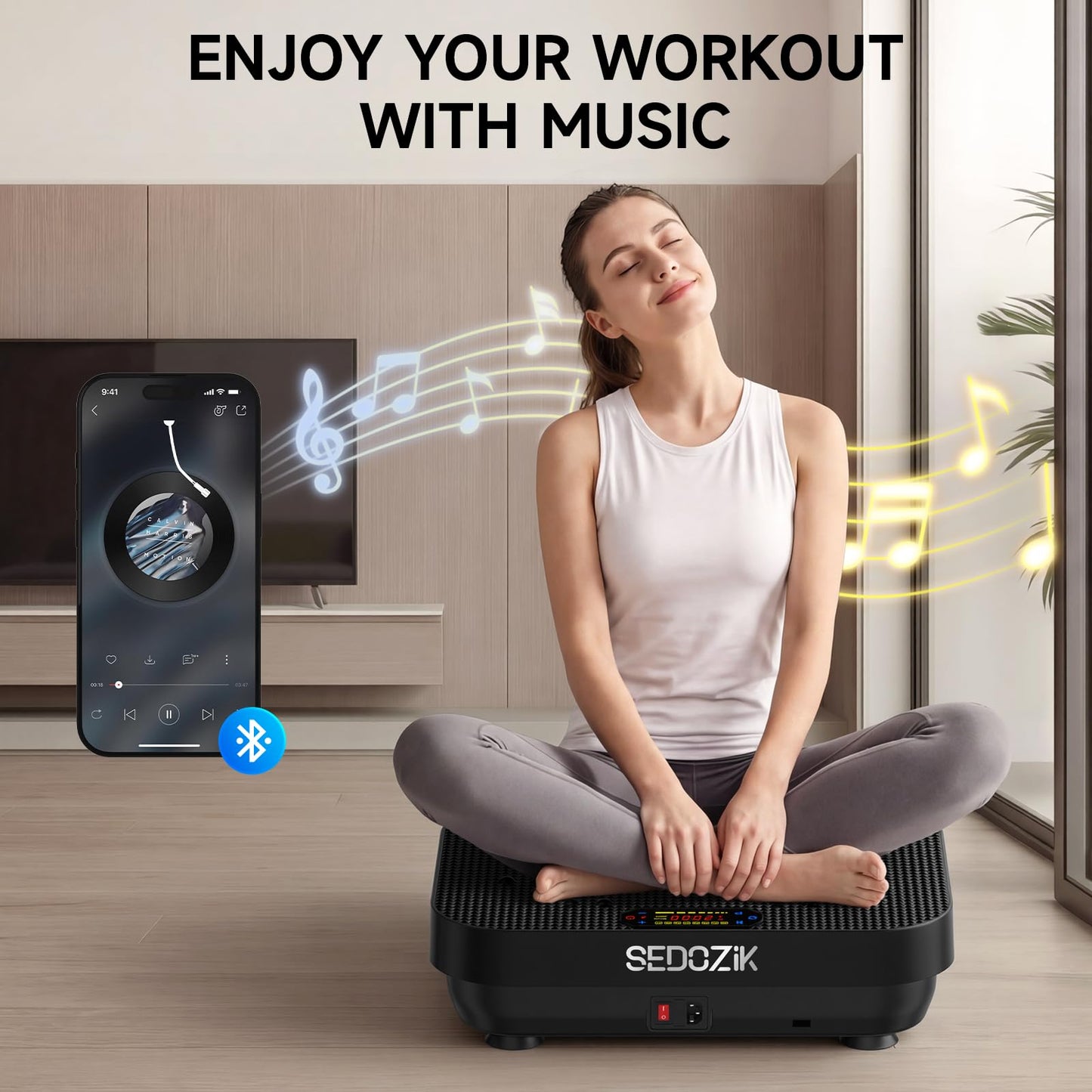 SEDOZIK Vibration Plate Exercise Machine, Vibration Plate for Lymphatic Drainage Weight Loss, Vibrating Plate Workout Equipment with Resistance Bands Bluetooth for Home Women Men, Black