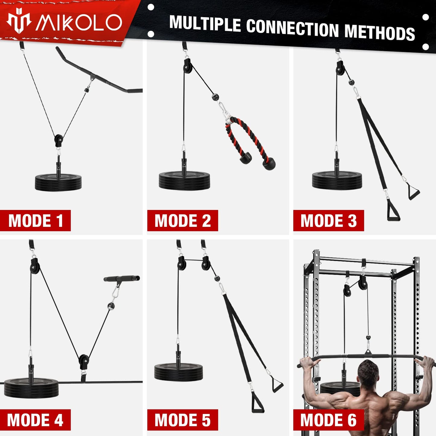 Mikolo Upgraded Weight Lift Pulley System - LAT Pulley Attachments with Adjustable Length Cable for Full Body Training, Home Gym Set