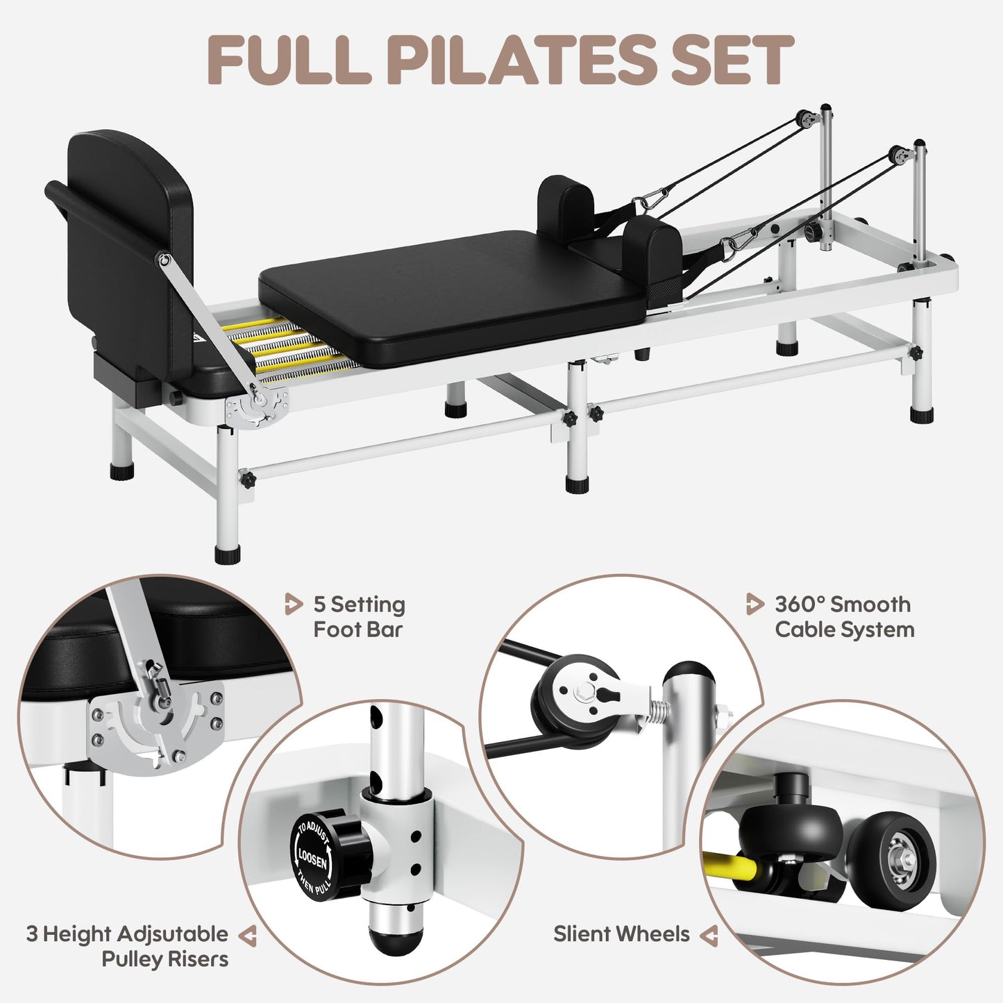GOIMU Pilates Reformer, 91" Foldable Reformer Pilates Machine with High & Low Mode