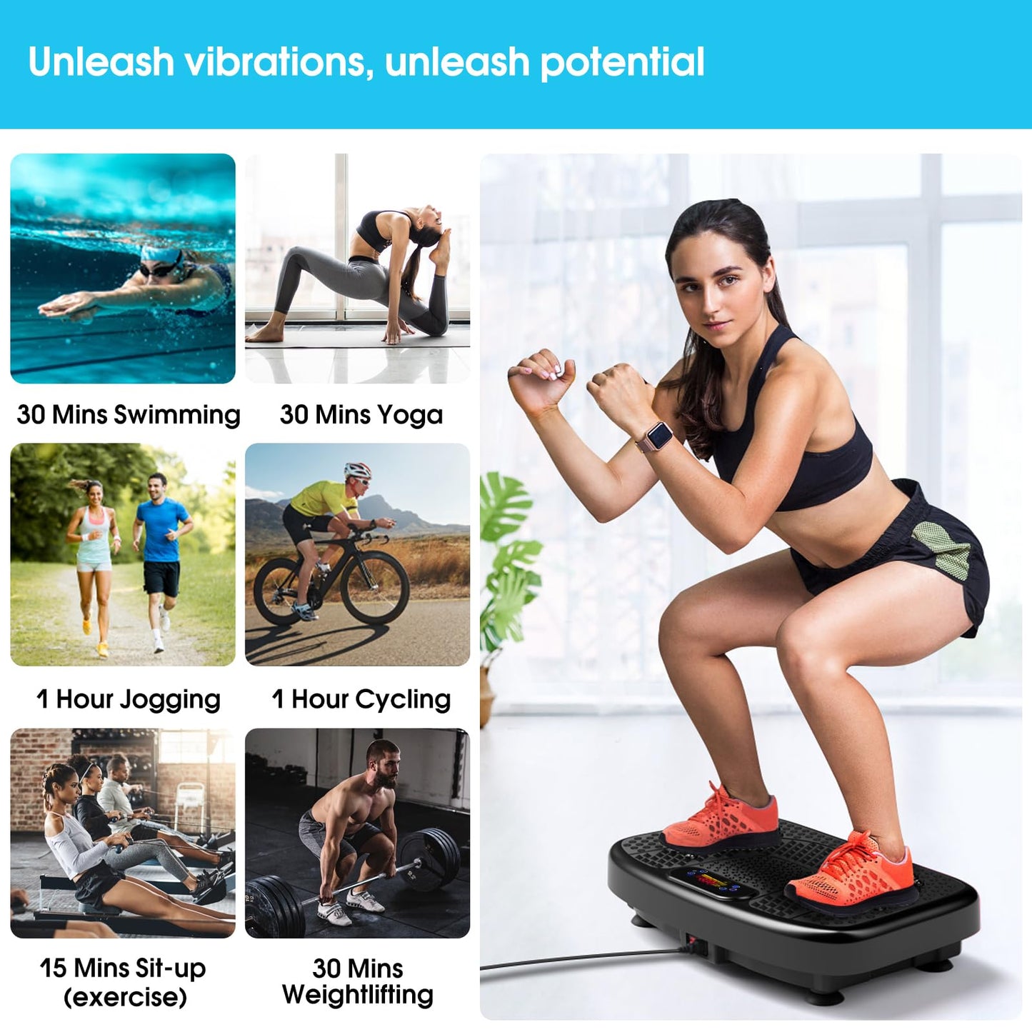 SoftGym Vibration Plate Exercise Machine for Lymphatic Drainage,Power Vibrate Stand Shake Board Whole Body Workout Waver with Resistance Bands Weight Loss Gifts for Women Men-Black