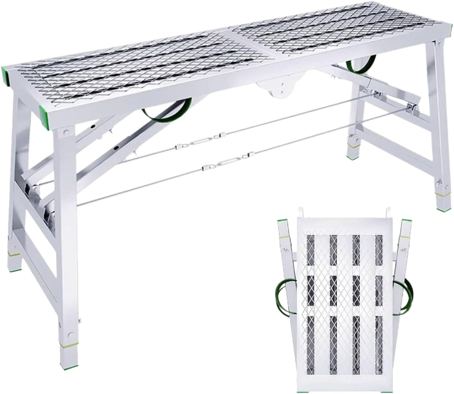 Modivira Folding Scaffolding with Adjustable Heights Heavy Duty Portable Steel Ladder with Non-Slip Feet for roof Cleaning Paint Home Improvement (A,62.99" * 11.81")