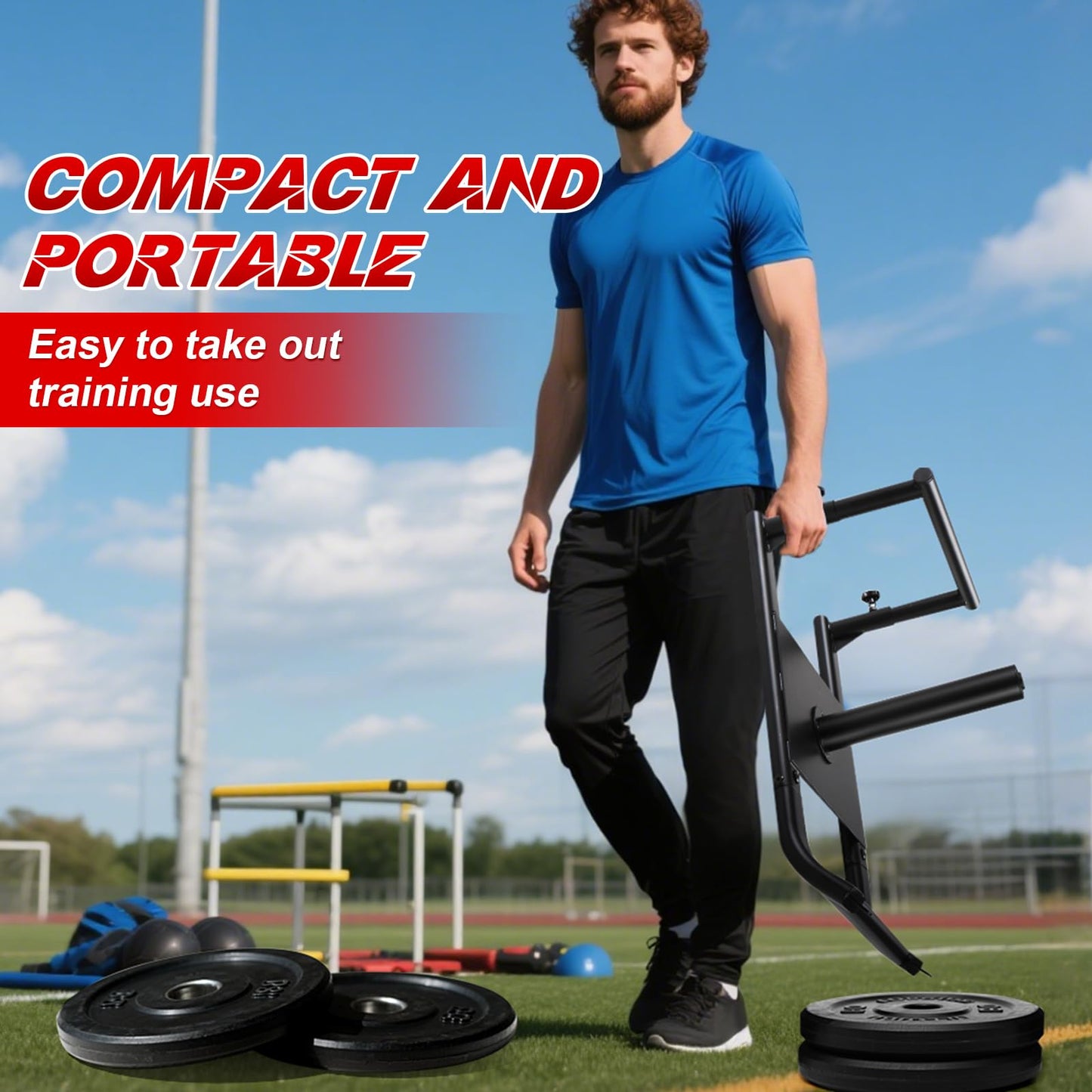 GADFISH Medium-Sized Workout Fitness Sled, Weighted Sleds Push Gym Equipment for Adults & Kids, Compatible with 1" & 2" Weight Plates, Multi-Purpose Sled for Outdoor or Home Fitness Training