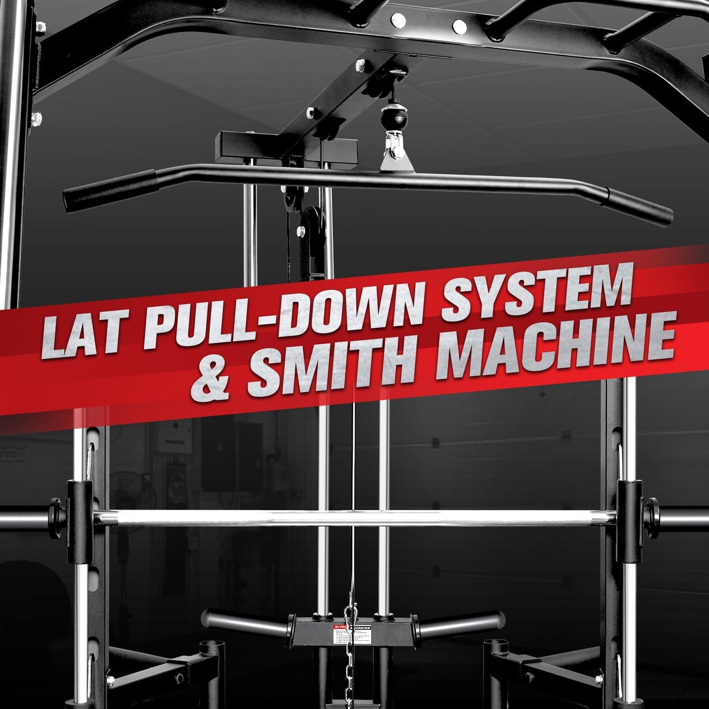 RitFit Smith Machine Power Rack with LAT-Pull Down System, Landmine, Barbell Bar, Plate Storage Pegs and More Training Attachment, 1000 LBS Multifunction Squat Rack for Home Gym, Upgraded 2.0 with Bar