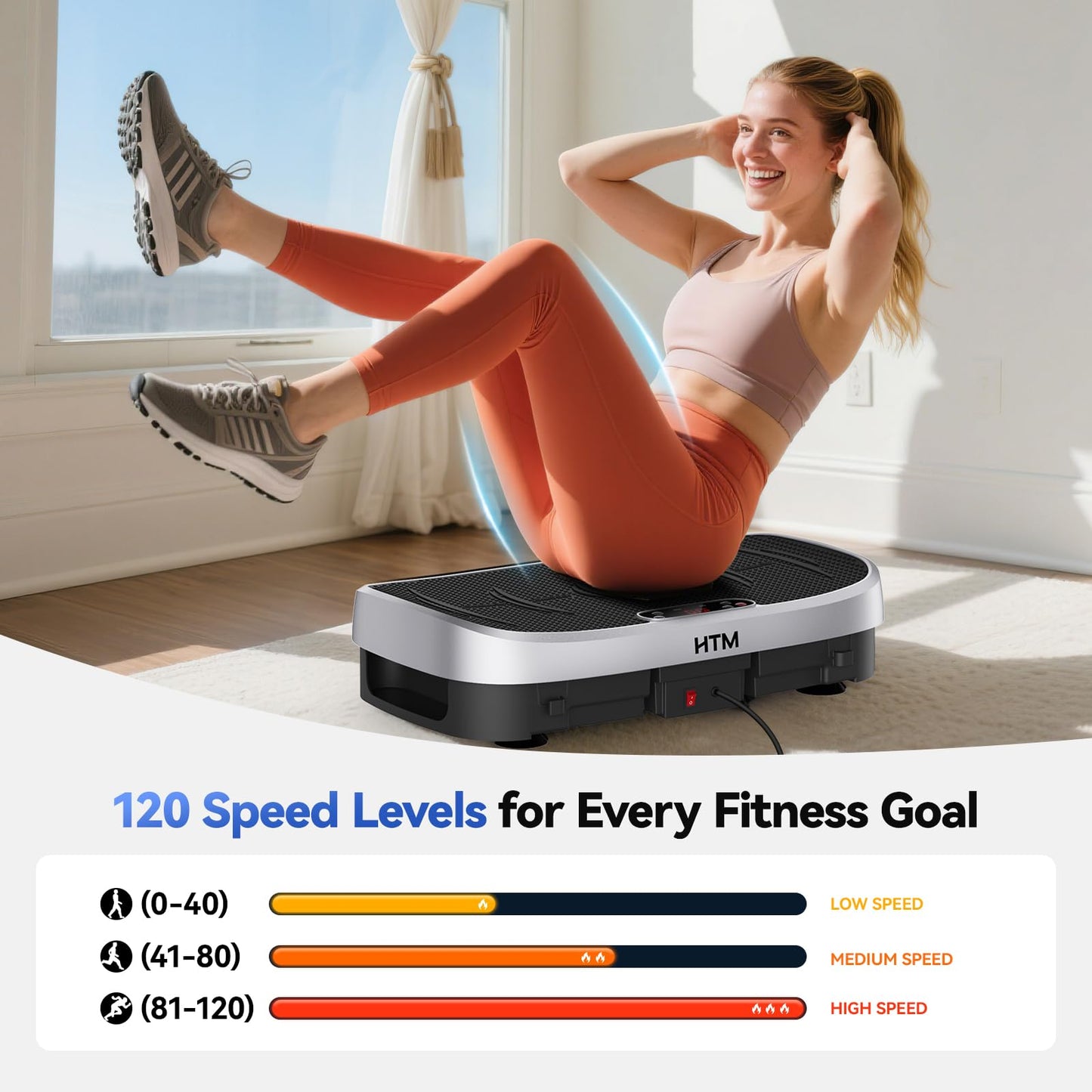 HTM Curved Vibration Plate Exercise Machine, Whole Body Shake Plate with 150W Motor & Resistance Band, 330lbs Weight Capacity, 120 Speeds, Low Noise Vibration Board for Weight Loss, Home Fitness