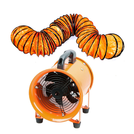 8-Inch High-Velocity Portable Utility Blower Fan, Industrial Exhaust Fan with 33ft Flexible Duct Hose, 3150 RPM Low-Noise Ventilator for Basements, Workshops, Warehouses, and Confined Spaces