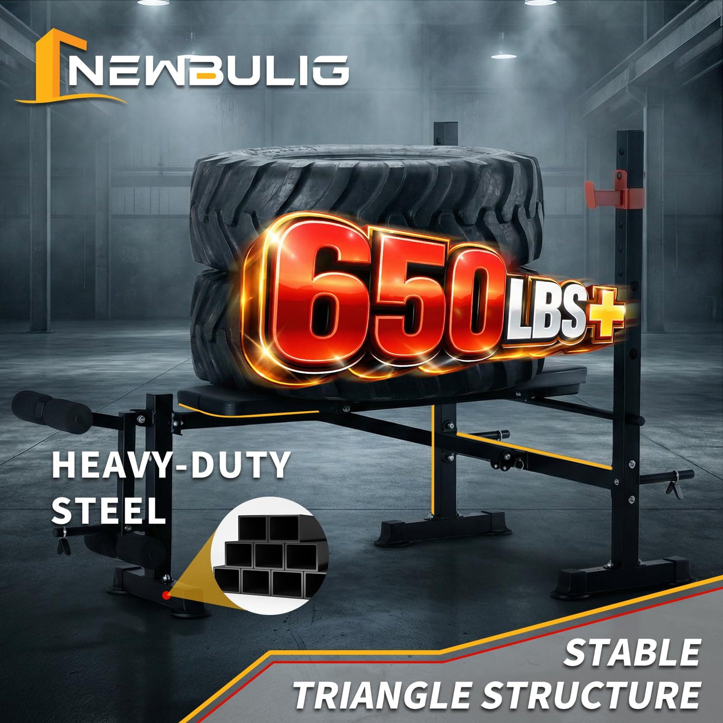 NEWBULIG Adjustable Weight Bench Set with Leg Extension & Curl, 650 LBS Heavy Duty Foldable Bench Press Set with Barbell Rack, Full Body Strength Training Bench for Home Gym, Classic Black