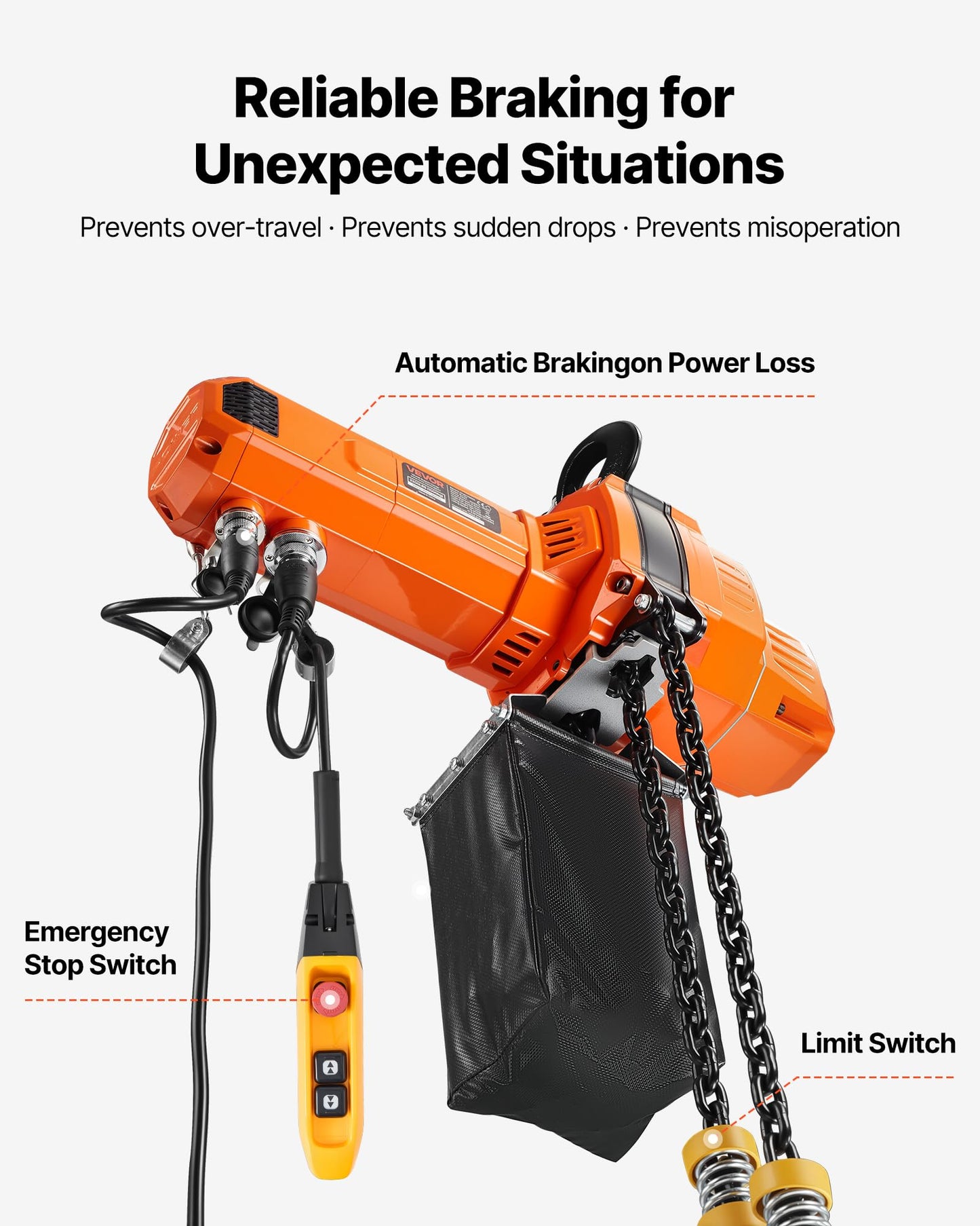 VEVOR 2-Speed Electric Chain Hoist 2200 lbs, 20ft Lifting Height, 120V 60Hz Single Phase Overhead Crane with 15 ft Wired Remote Control, G100 Chain Electric Lift Hoist for Factory, Warehouse, Garage