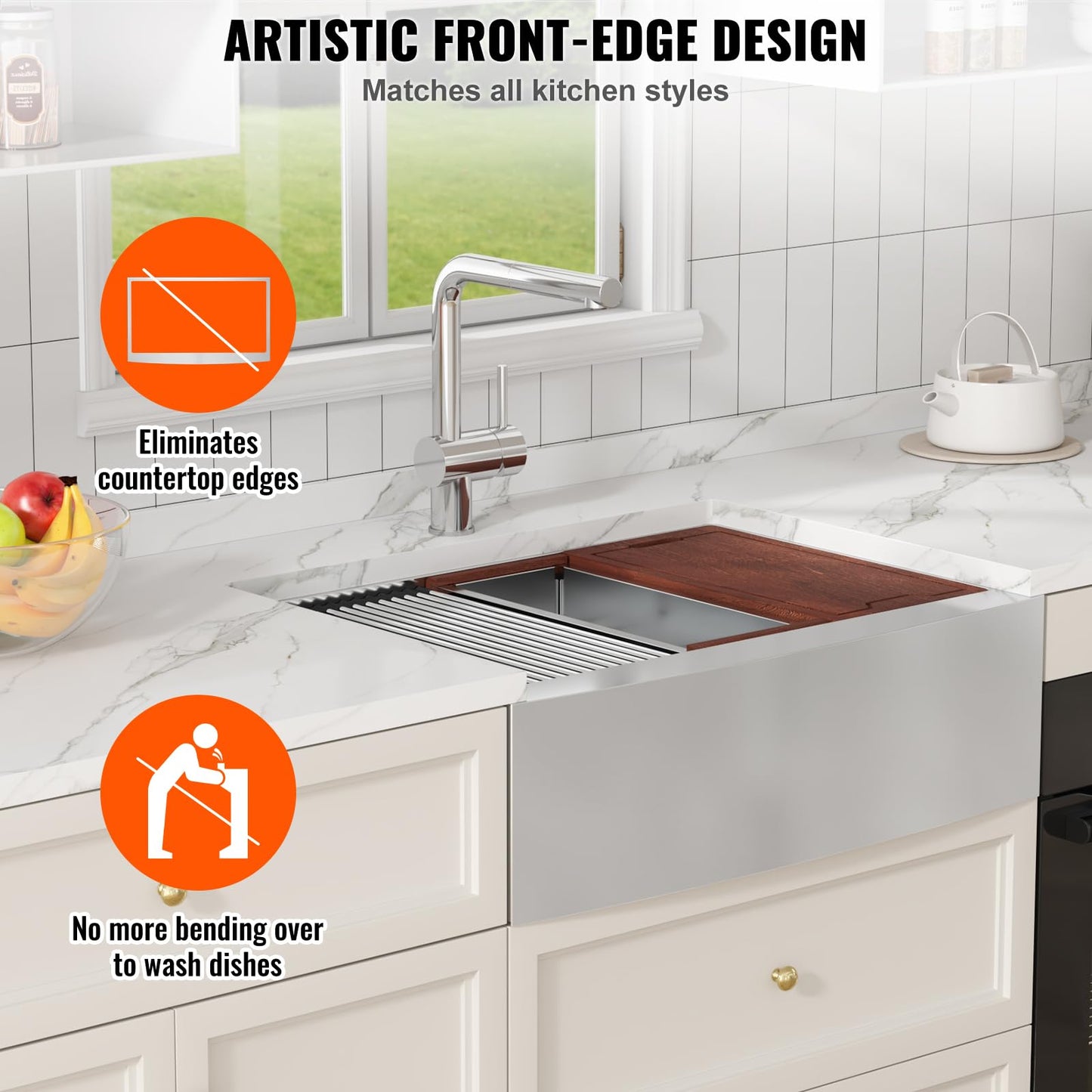 VEVOR Farmhouse Kitchen Sink, 304 Stainless Steel Drop-In Sinks, Top Mount Single Bowl Basin with Ledge & Accessories, Household Dishwasher Sinks for Workstation, Prep Kitchen, and Bar Sink, 30 inch