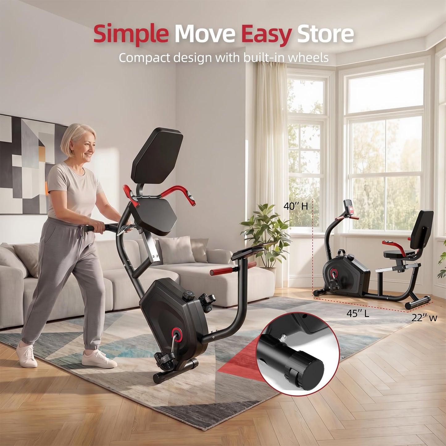 Recumbent Exercise Bikes for Home Use, Quiet Magnetic Stationary Bikes for Seniors & Adults, with 16-level Resistance, 400LB Weight Capacity, Adjustable Comfortable Seat, LCD Monitor and Pulse Sensors