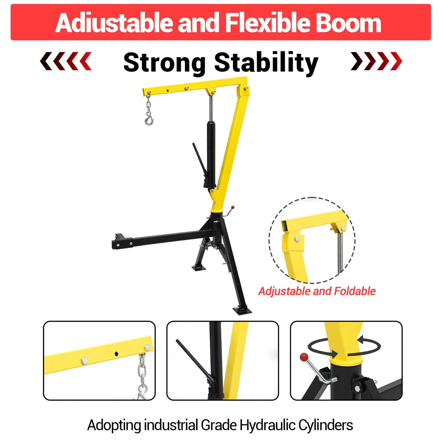 SierraSquad 1100 Lb Electric Truck Crane with 3500 Lb Winch, 360° Swivel Folding Jib Boom, Adjustable Height/Length for Pickup Mounting – Construction, Farming, Industrial Lifting