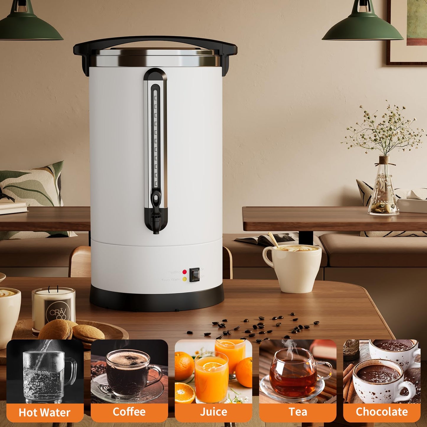 Garvee 14 L/100 Cups Coffee Urn-3.8 gal Double Wall Commerical Coffee Maker for Buffet Catering Wedding Gathering,Large Capacity Hot Coffee Dispenser,Stainless Steel Hot Water Urn-White