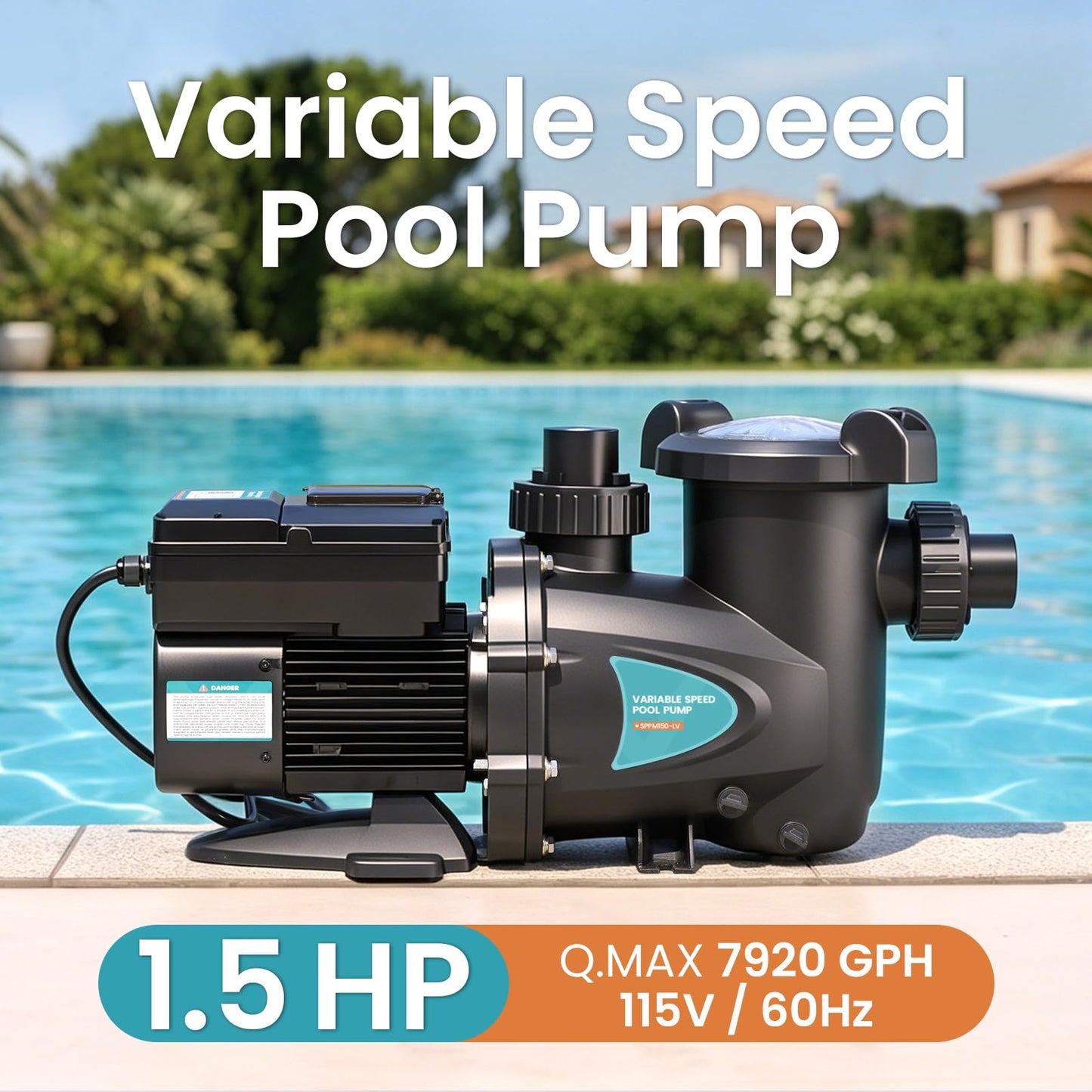 Vidapool Variable Speed Pool Pump, In/Above Pool Pump with Filter Basket, 1.5 HP, 115V, 7920GPH