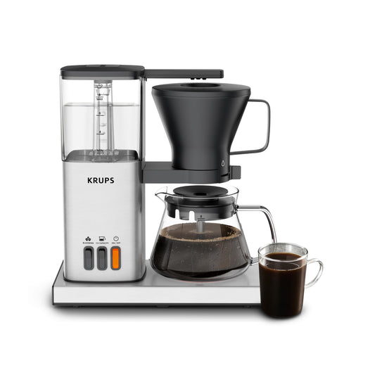 KRUPS Essential Brewer 8 Cup Drip Coffee Maker Machine, SCA-Certified, Blooming Technology, Barista-Quality, Pour Over Coffee Machine, Easy to Clean, Stainless Steel Design, Silver