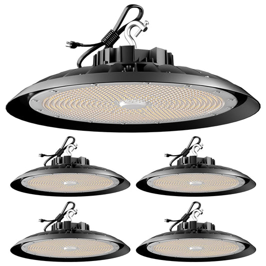 Lightdot LED High Bay Lights 300W (340x1W) 45000lm High Bay LED Shop Lights, AC100-277V Plug and Play Commercial UFO Lights for 30-50FT Height Warehouse,Workshop, Garage & Barn-4Pack
