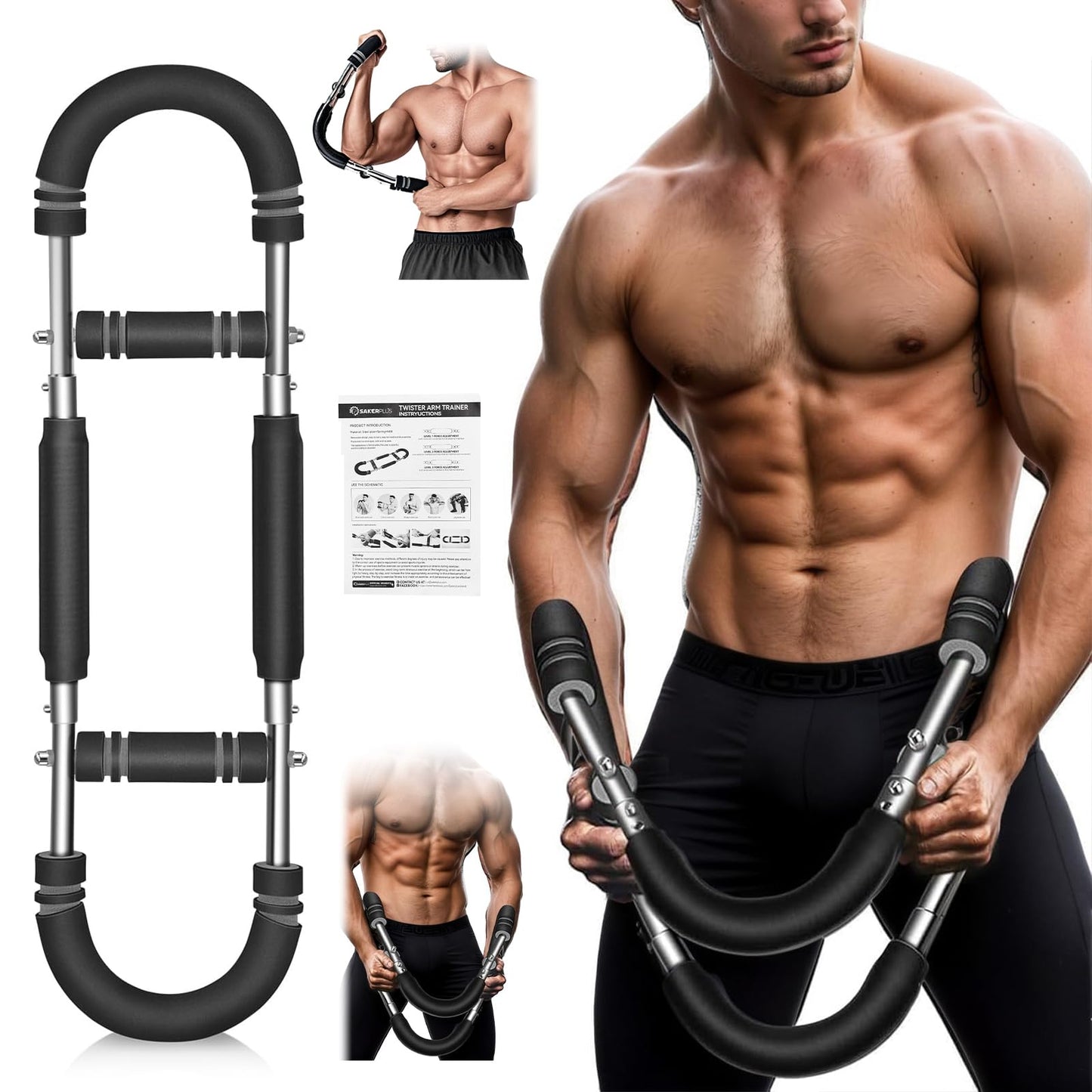 SakerPlus Twister Arm Trainer, Adjustable Spring Chest Expander Forearm Strengthener, Triceps, Biceps, Shoulder, Back Workout bar Equipment, Portable Upper Body Exerciser for Home Fitness 40-90lb