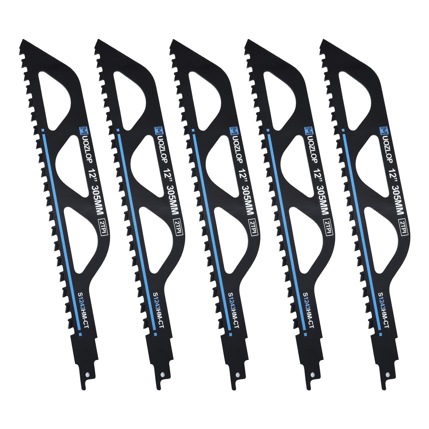 MUOZLOP 12 inch Masonry Reciprocating Saw Blades,2TPI Carbide Blade Strong teeths for Cutting Brick, Cement, Porous Concrete，5 Pack (5, 12 inch)