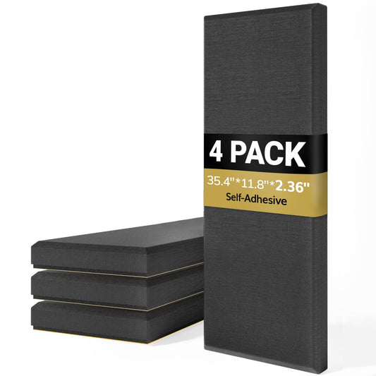 TONOR 4 PCS Large Acoustic Panel, 35.4″ * 11.8″ * 2.36″ 3D Fiberglass Sound Proof Panel with Full Self-adhesive, Decorative Echo Absorbing Wall Panel, for Studio, Living Room, Home, Office, Black