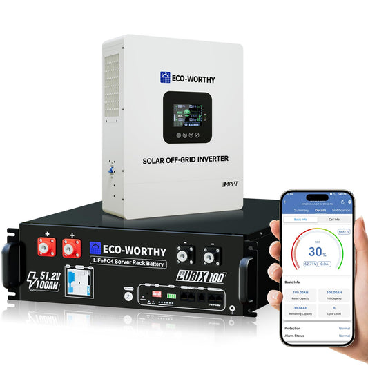 ECO-WORTHY Home Power Station Backup Power,5120Wh LiFePO4 Battery Support Communication,Bluetooth and WiFi,AC 5000W Inverter,1Hr/2.5Hr Fast Charge,for Home Backup,Emergency,Solar System Components