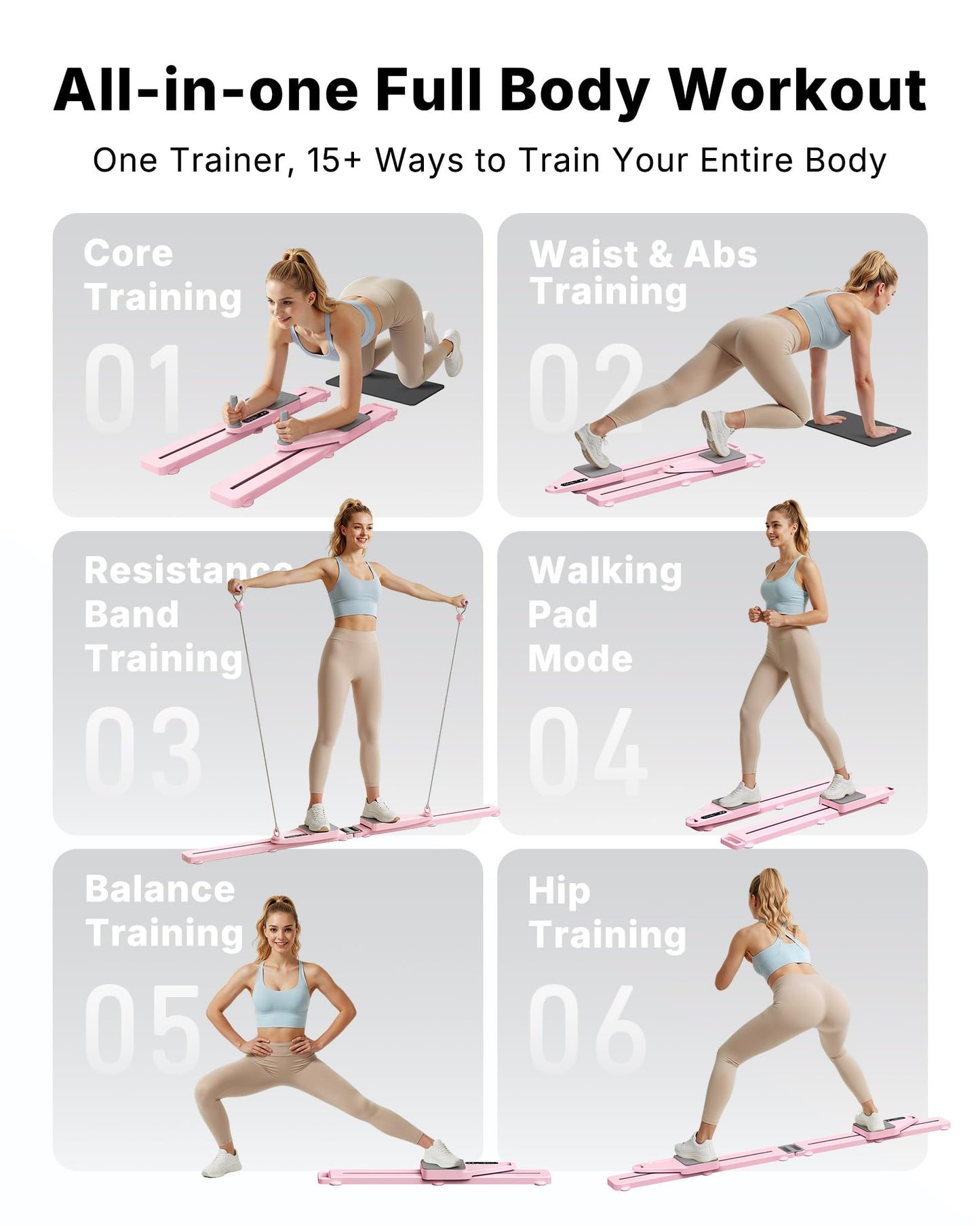 MERACH Pilates Board, Pilates Reformer Set with Timer and Resistance Bands, Portable Pilates Equipment for Home Workout, Ab Core Trainer Pilates Kit for Women and Beginners (Light Pink)
