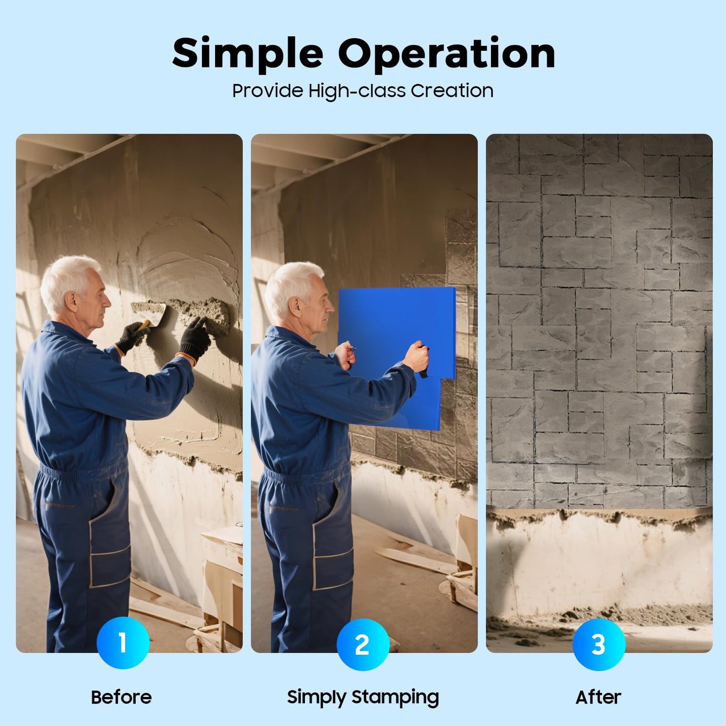 AKSDSGA 4 Pieces 24"×24" Concrete Stamps Mats Set Concrete Texturing Skin with Handles, Stone Texture Cement Stamps for Walls/Floors, 0.7in Thickness, 4 Colors