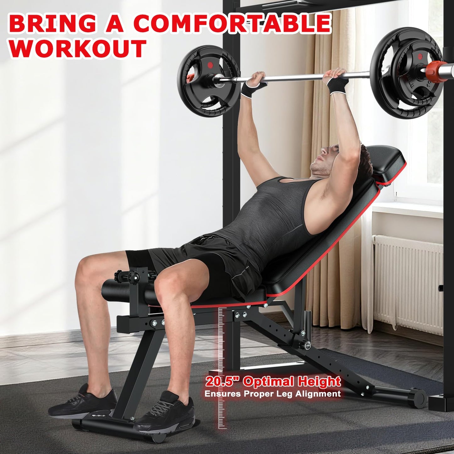XDDIAS Workout Bench, Weight Bench with Leg Extension and Leg Curl, Preacher Curl Bench with Extended Headrest, Adjustable Incline Decline Flat Bench for Home Gym, 900LBS