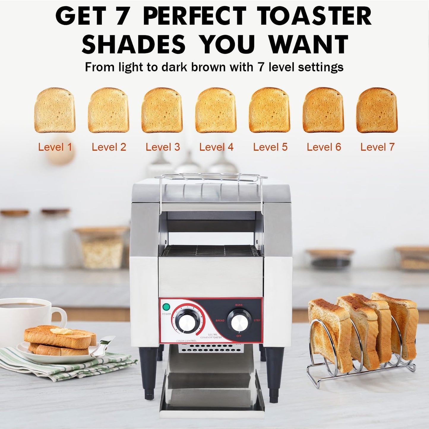 Commercial Conveyor Toaster 150 Slices/Hour, 1340W Heavy Duty Stainless Steel Electric Oven with Dual Heating Tubes for Restaurant Bagels and Croissants