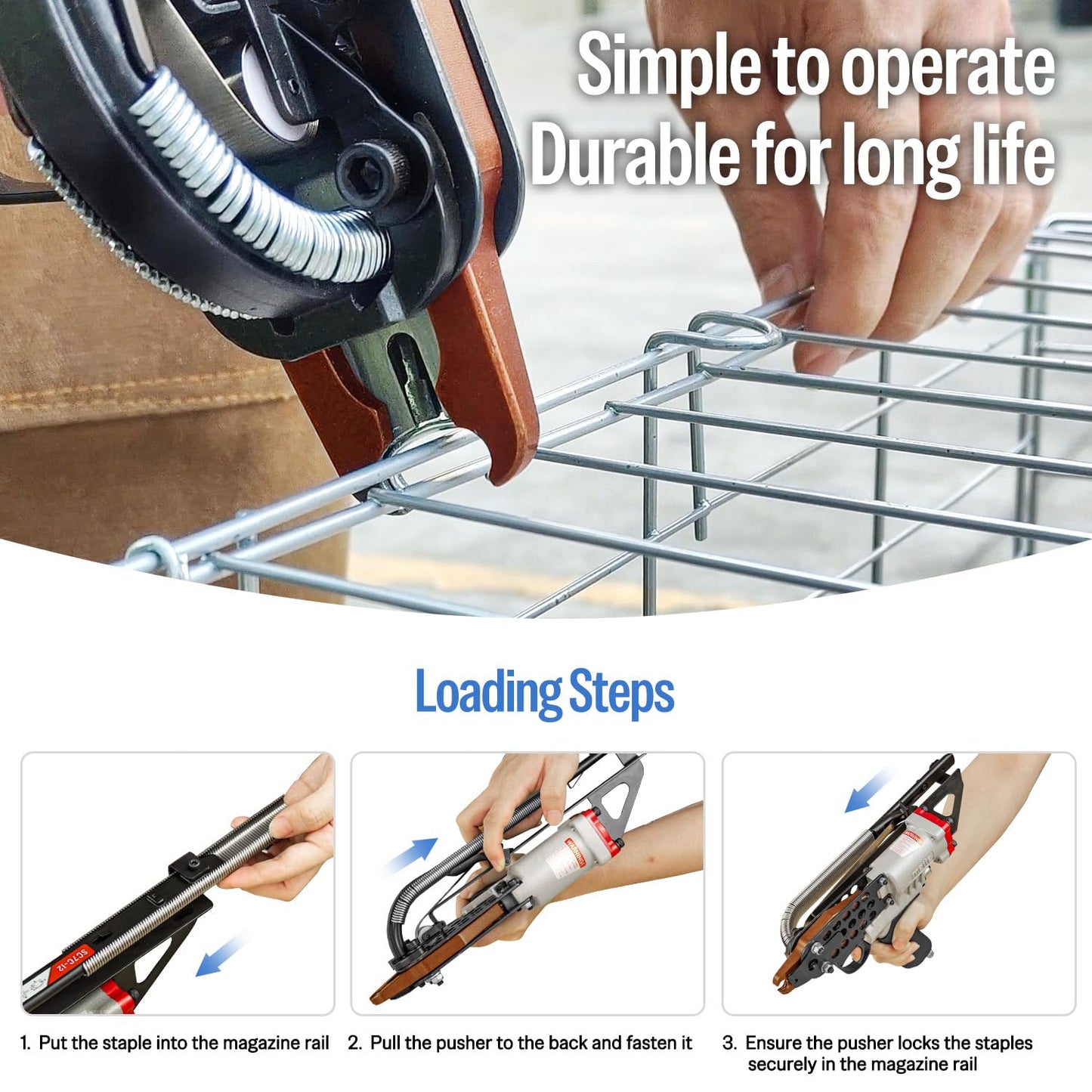 meite SC7C-I2 15GA 3/4-Inch Pneumatic Hog Ring Gun with 2,000 Counts Stainless Steel C Ring Staples