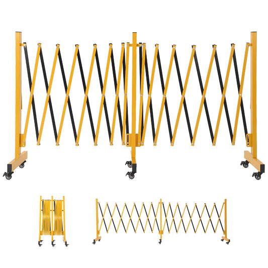 23FT Metal Expandable Mobile Barricade,Industrial Folding Security Gate Driveway Gate, Retractable Retractable Gate Outdoor,Folding Safety Barricade with Casters