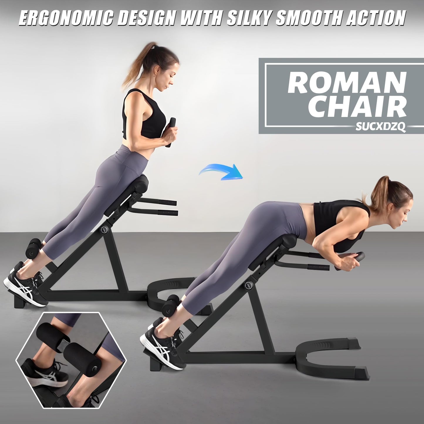 SUCXDZQ Roman Chair Back Extender - Angle & Height Dual Adjustable Hyperextension Bench for Home Gym - Adjustable Back Exercise Machine Fitness Equipment (Black)