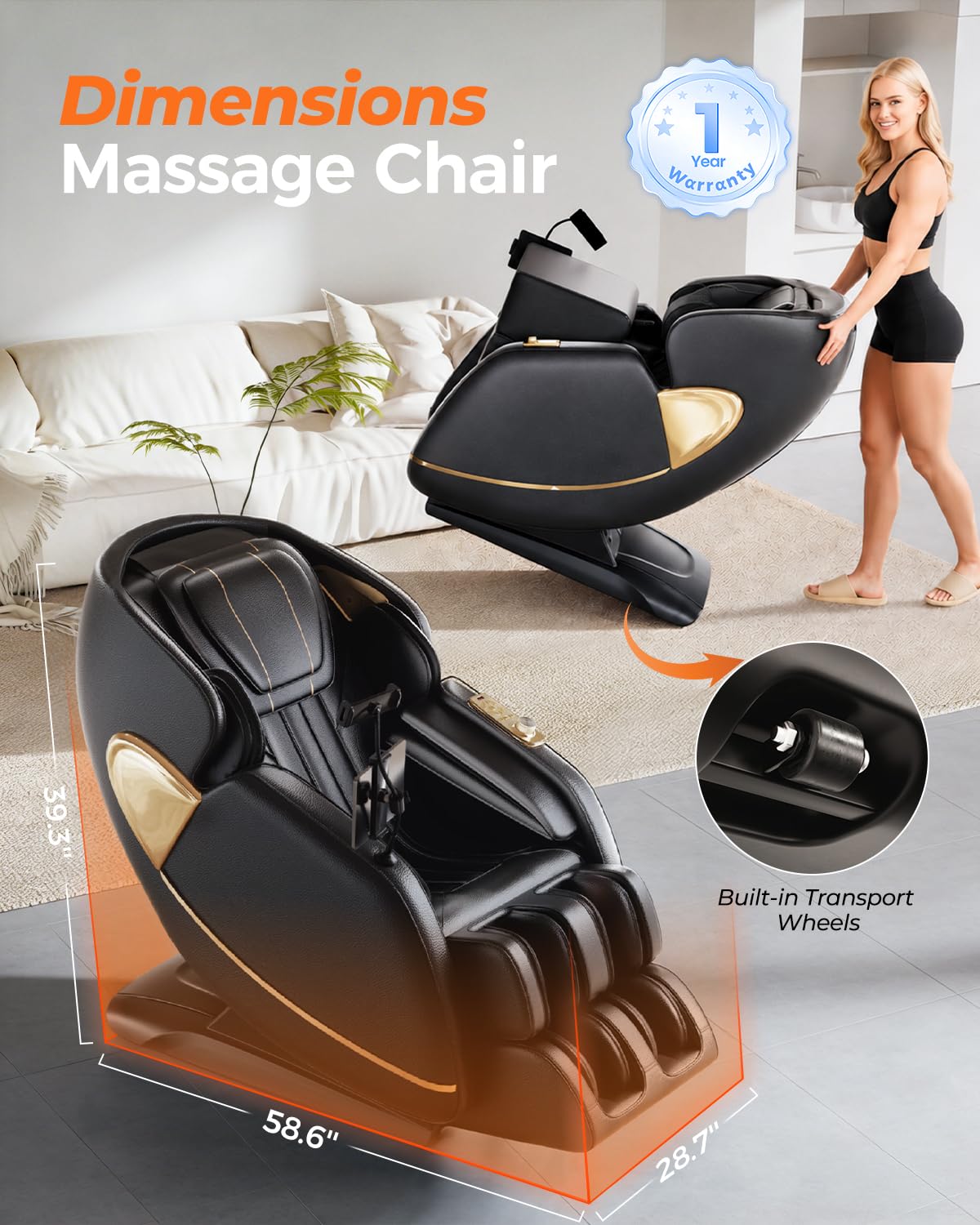 HaiyoHBED 2026 Massage Chair Full Body, PU Leather Zero Gravity Heated Back Foot Hand Massage Recliner Chairs, Office, Portable, Living Room Furniture, AI Voice Control - Black