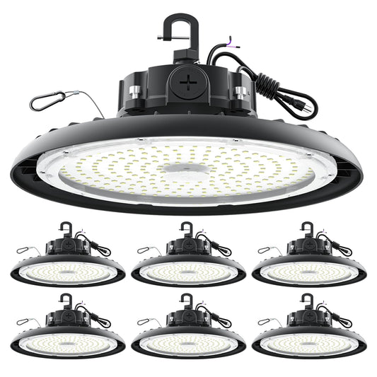 AIKVSXER 240W UFO LED High Bay Lights, 6 Pack, 6000K Shop Light 43200LM Commercial Bay Lighting IP65 LED Garage Lights, 5ft Power Cable Plug & Play for Warehouse Factory Workshop Barn AC100-277V