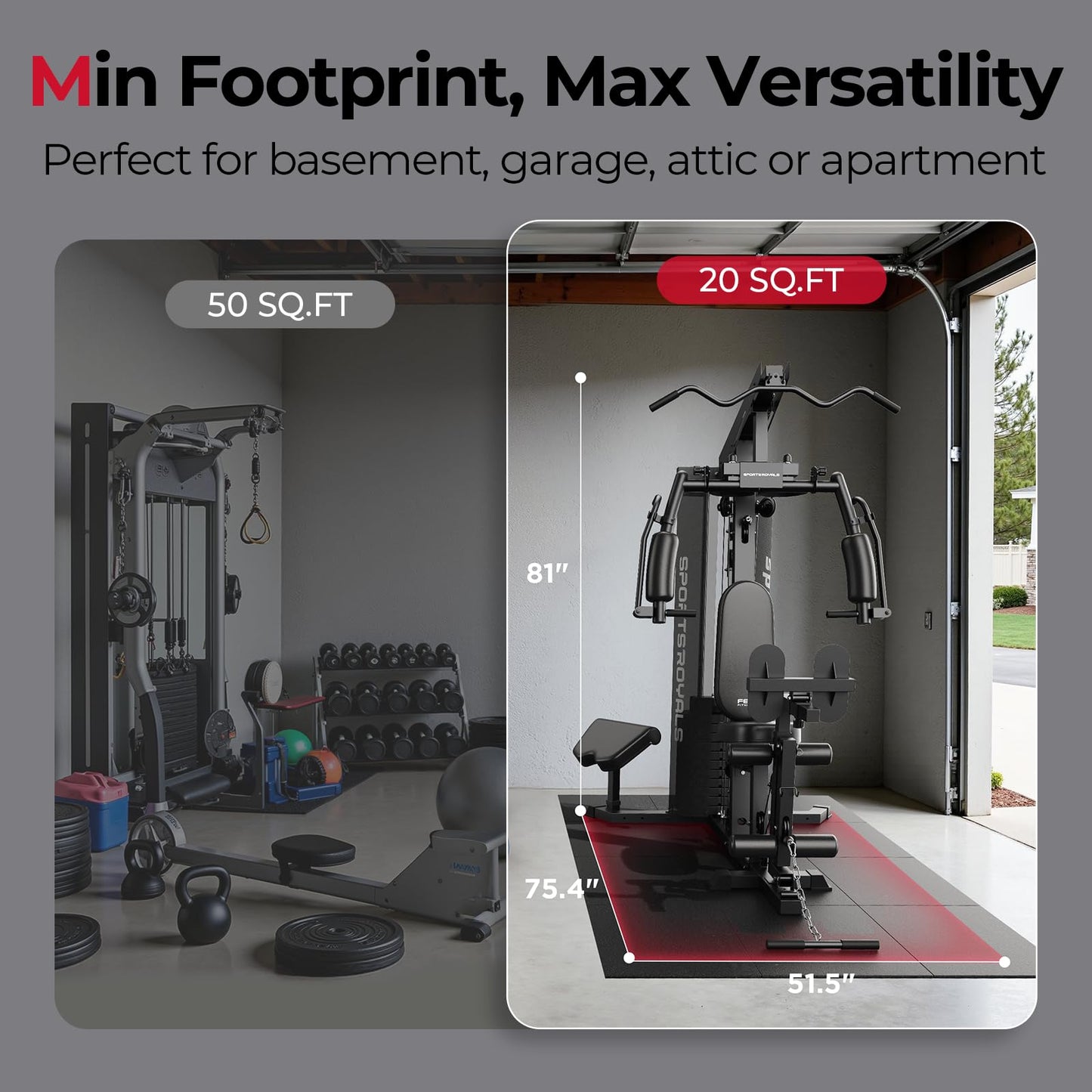 Sportsroyals Home Gym, Multifunctional Gym Equipment, Workout Equipment with 154LBS Weight Stack, for Leg Press, LAT Pull Down, Chest Presses
