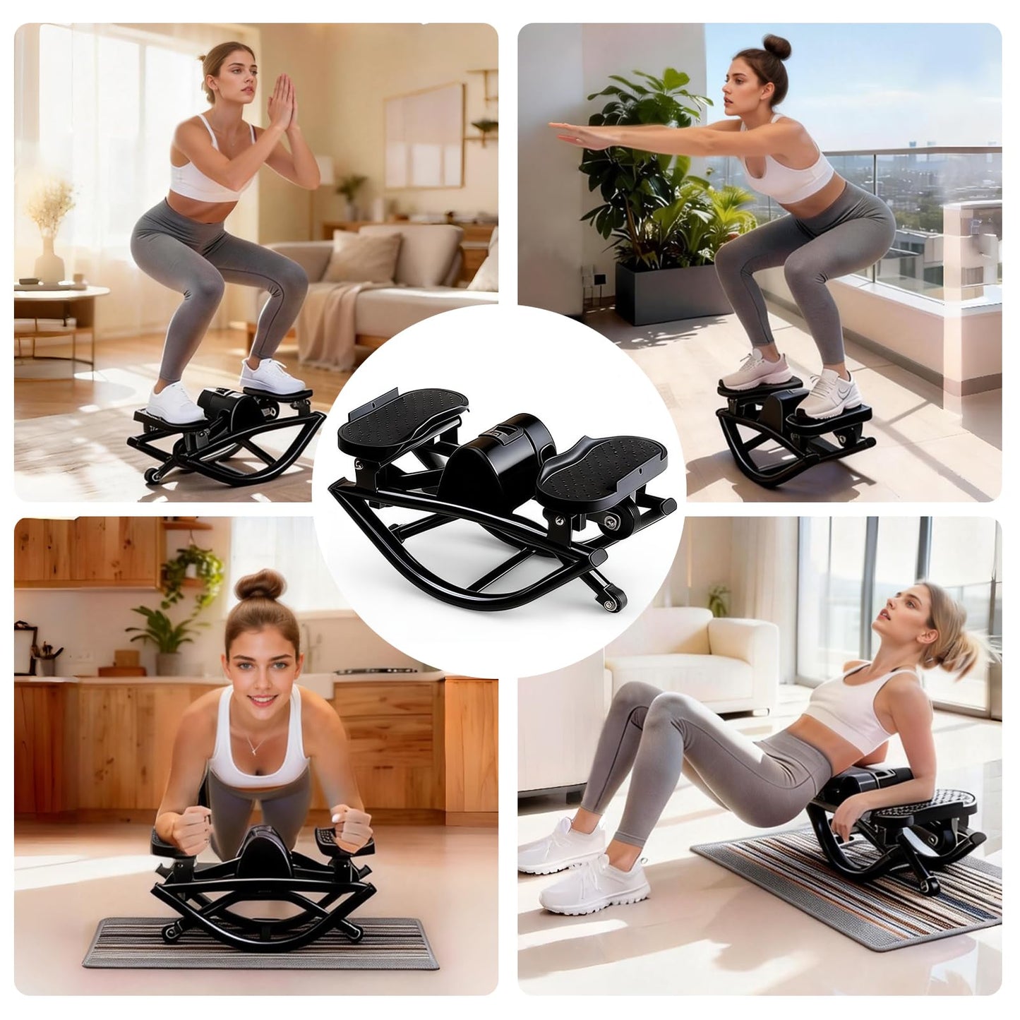 Flexella Rock Stepper for Exercise at Home, Lateral Rocking Stepper with Digital Counter & Resistance Bands, 330 LBS Weight Capacity & Low Impact, Ski Machine Full Body Workout Equipment (Black)