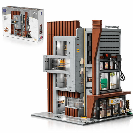 PANTASY Architecture Studio Building Set, Korean MOC Artist Ohsojang Collaboration, Modular 3-Story Modern Office with LED Lighting, Urban Street Scene Brick Model with 5 Minifigures