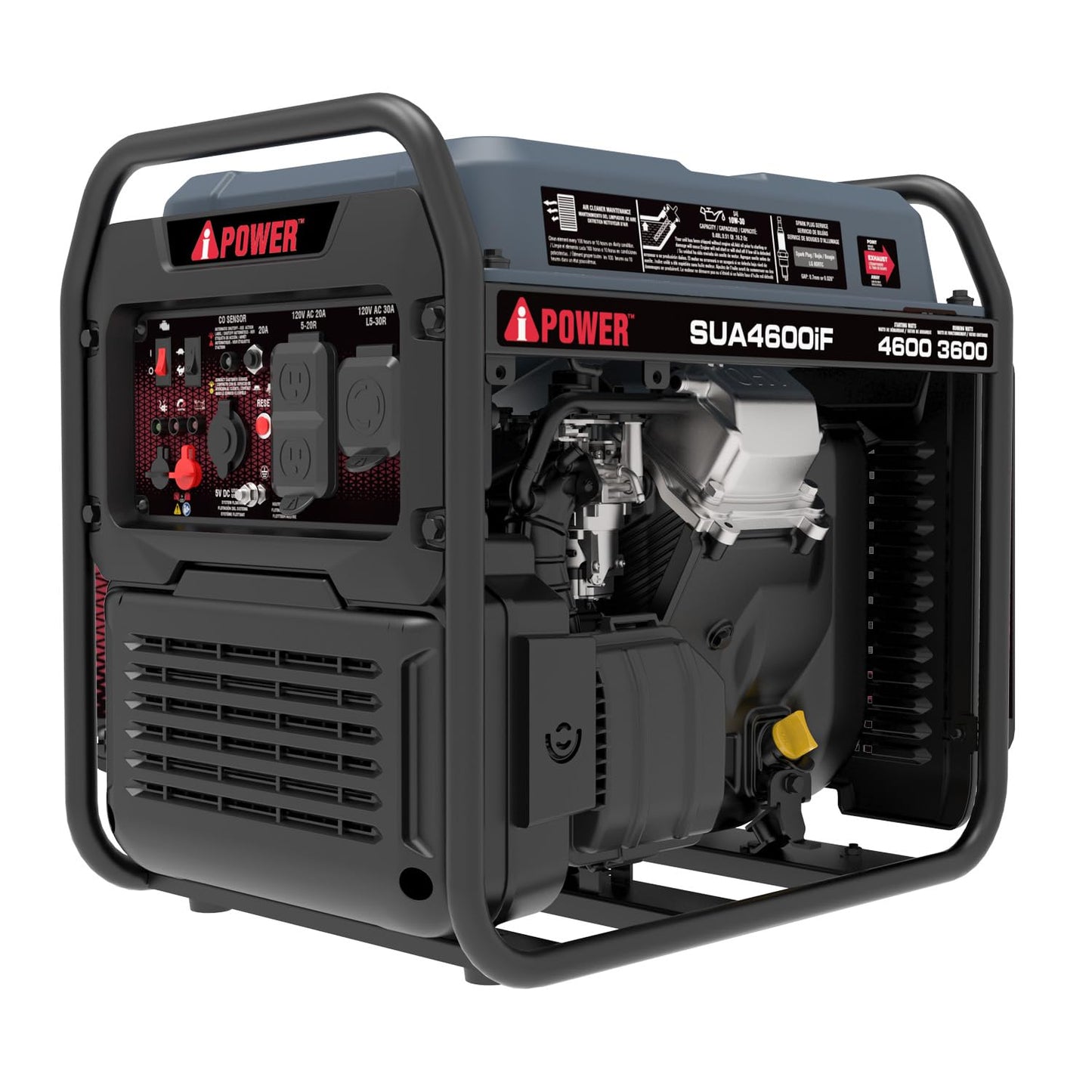 A-iPower 4600W RV-Ready Quiet Portable Inverter Generator Gas Powered, Ultra-lightweight Open Frame Power Supply for Tailigating/Home Backup, CO Sensor