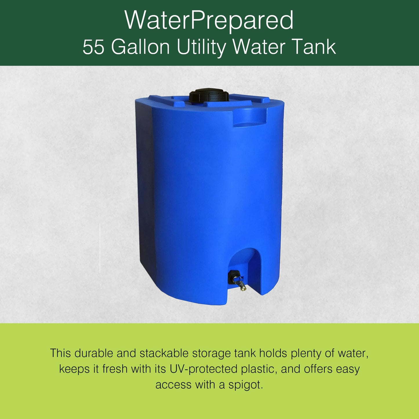 WaterPrepared 2-Pack Stackable Plastic Drinking Water Storage Tank with Spigots, 55 Gallon, Blue - Portable Emergency Hydration Container for Survival or Disaster Preparedness