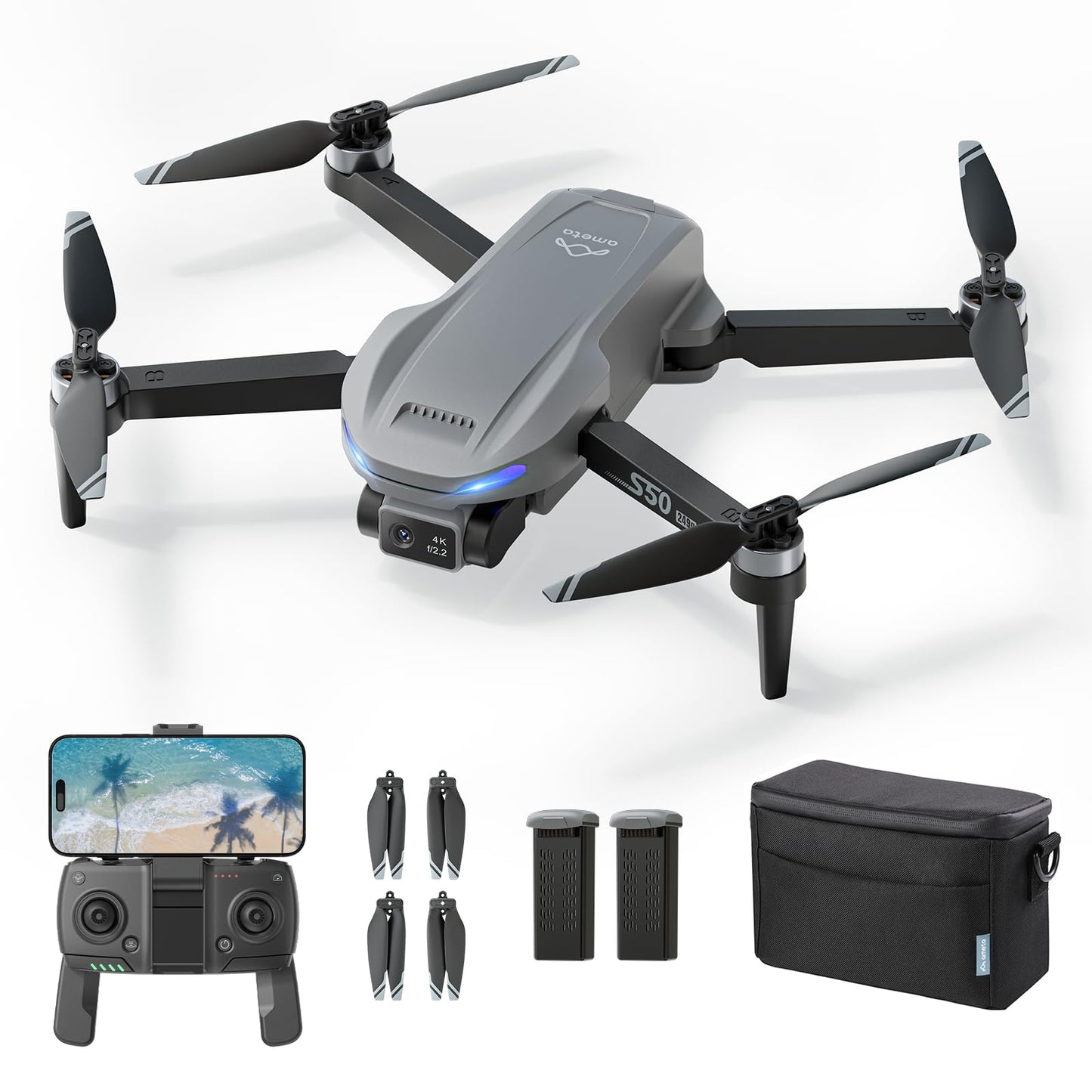 Ameta Drone with Camera 4K Professional with GPS, S50 Lite FPV Drone for Kids and Adults with Auto Return/ 50-Min Flight Time/Follow Me/Intelligent Mode/Gesture Control/ 1640 ft Range, Under 249g