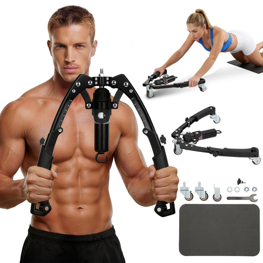 Twister Arm Trainer, 3-in-1 Adjustable Hydraulic Power Chest Workout Equipment (22-440 lbs) with Ab Roller and Resistance Band Hooks, Men and Women Home Gym Equipment for Full-Body Strength Training
