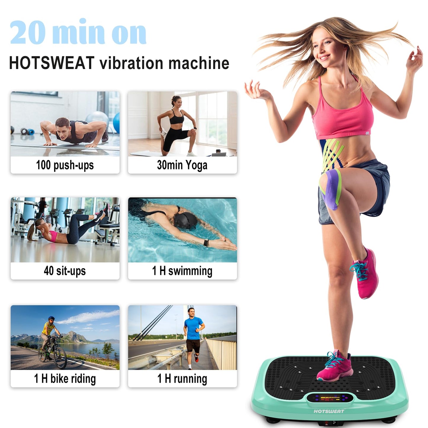 HOTSWEAT Vibration Plate Exercise Machine for Lymphatic Drainage, Power Plate Vibrating Platform, Shaker for Weight Loss, Exercise Board with 120 Levels for Home Gym