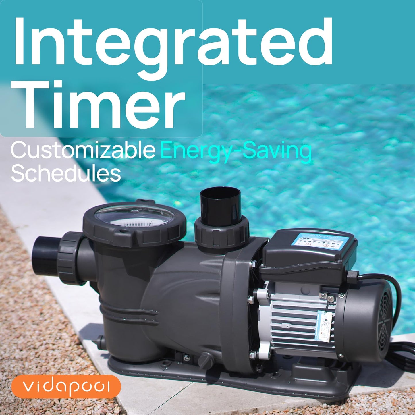 VIDAPOOL In/Above Ground Pool Pump Self Primming High Flow,Matta Grey