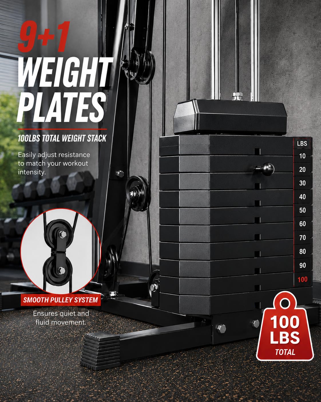 Home Gym Equipment with 100 LBS Weight Stack, All in One Full Body Workout Equipment for Home, Multi-Function Strength Training Machine with Adjustable Butterfly Arm, LAT Pulldown & Leg Extension