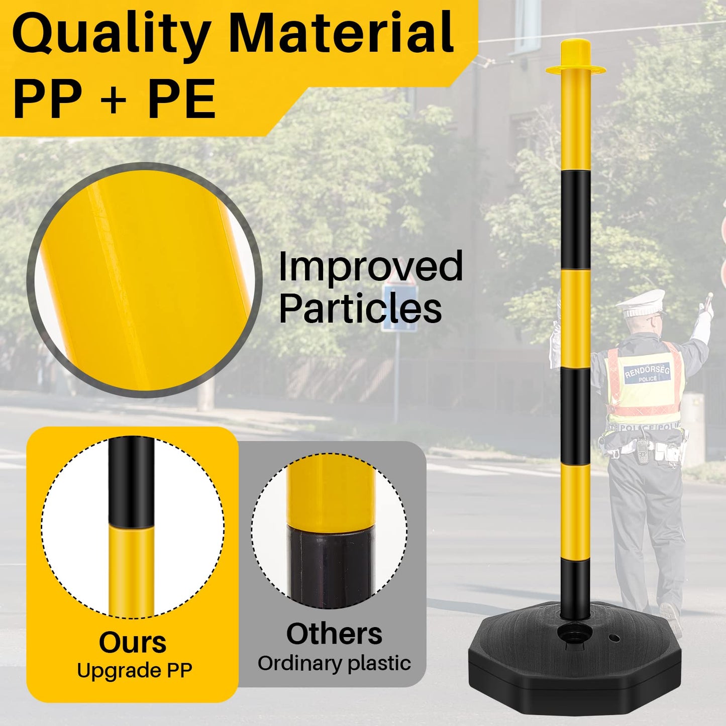 Konohan 6 Sets 34 Inch Parking Cone Delineators Post Traffic Cone Plastic Stanchion Set Stands Parking Barrier with Base 6.6 ft Chain S Hooks Reflective Collar (Yellow,Black)