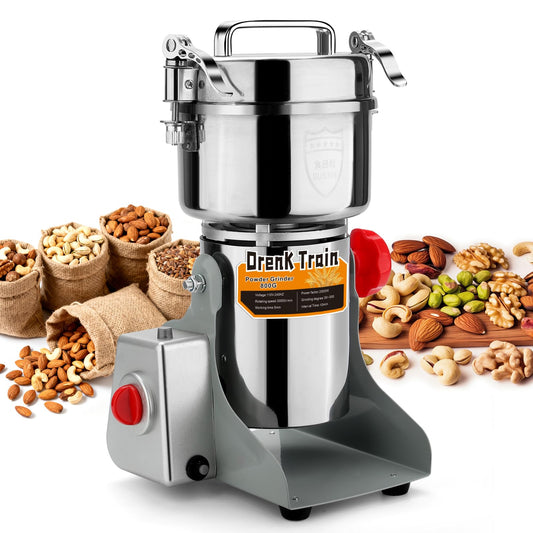 800G Electric Grain Grinder Mill，110V Swing-Type 304 High-speed Spice Herb Mill Commercial Powder Machine for Dry Cereals Grain Herb Spice Coffee Corn Bean Pepper, Etc., (800G High-Speed)