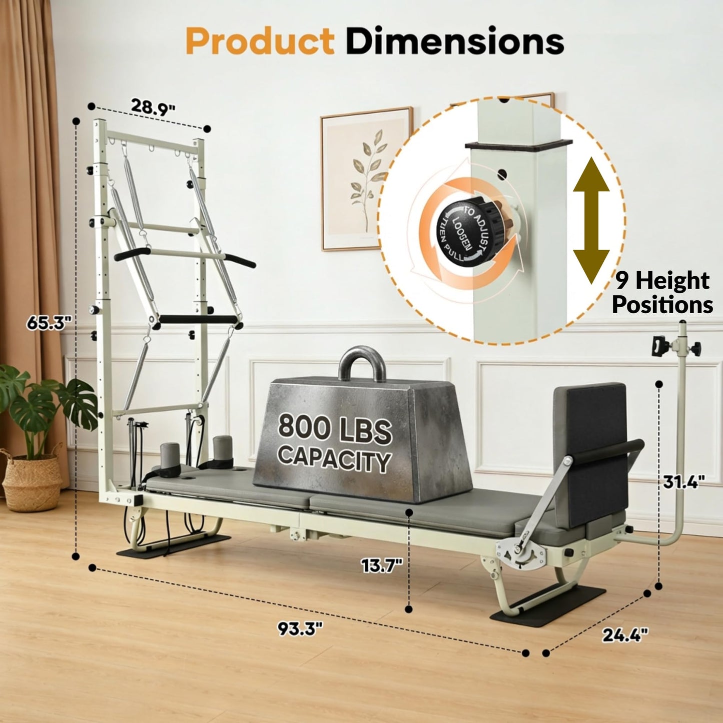 BIOCOR 3.0MAX Foldable 93" Pilates Reformer with Tower, Pilates Machine with Attachable Tower, Pilates Ring & Yoga Bands, Jumpboard, Pilates Mat, Reformers for Home Workout, up to 800 lbs