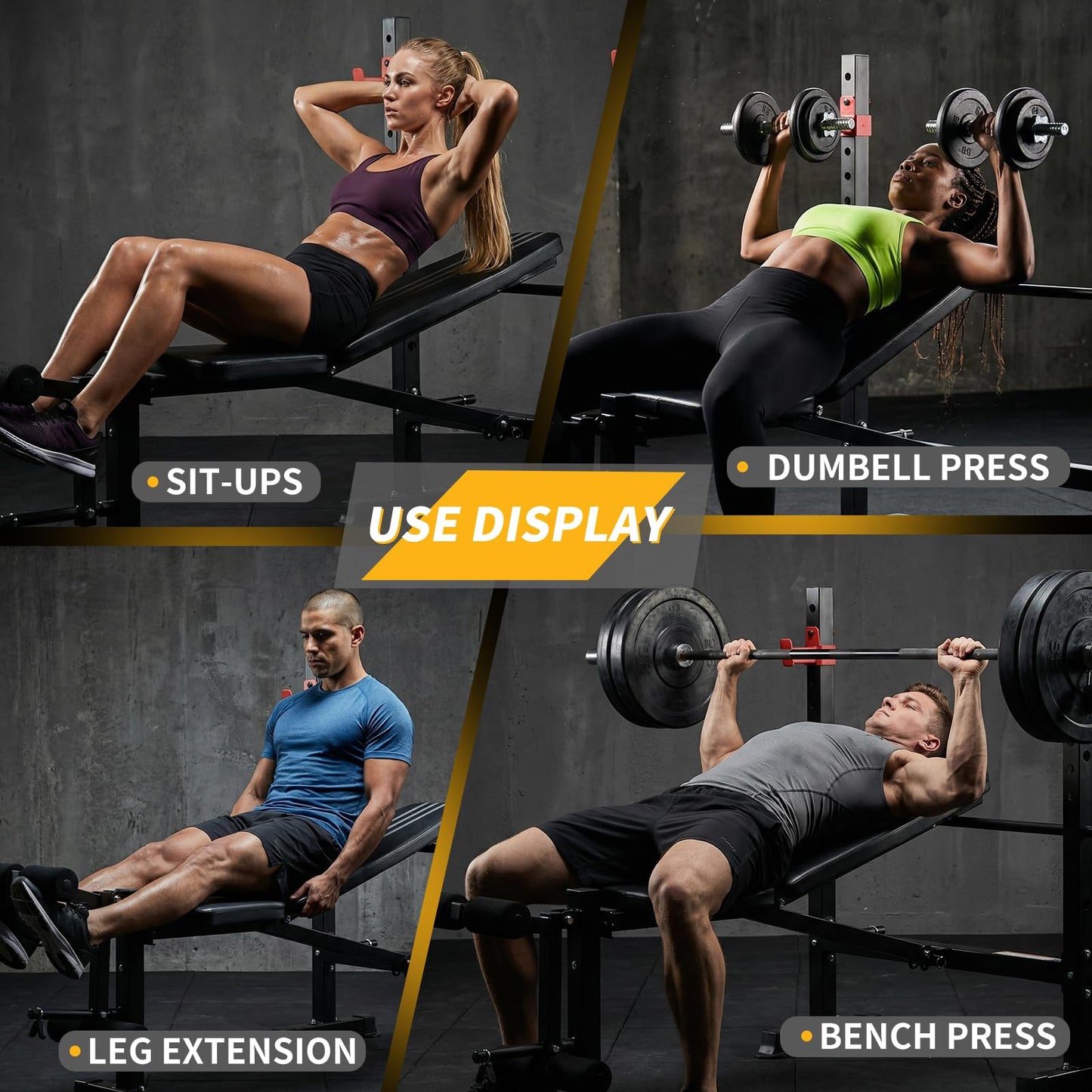 NEWBULIG Adjustable Weight Bench Set with Leg Extension & Curl, 650 LBS Heavy Duty Foldable Bench Press Set with Barbell Rack, Full Body Strength Training Bench for Home Gym, Classic Black