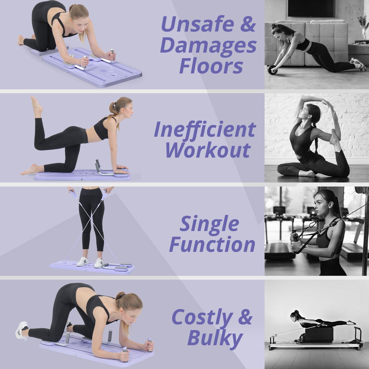 JANUA Pilates Board - Pilates Reformer Set, Multi-Purpose Foldable Pilates Reformer Board for Home, 5 in 1 Pilates Sliding Board (Purple Set)