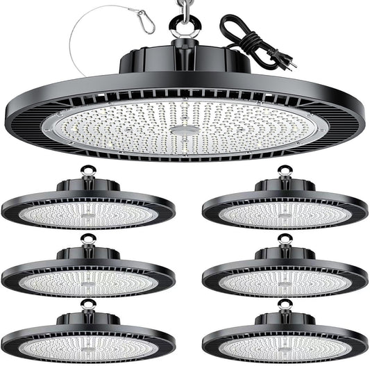 THELUX 6Pack Super Bright 200W LED High Bay Light with 30000lm 5000K,100V-277V,5000K with US Plug, 5Cable High Bay Led Shop Lights for Warehouse Workshop Factory Gym Garage with FCC certificated