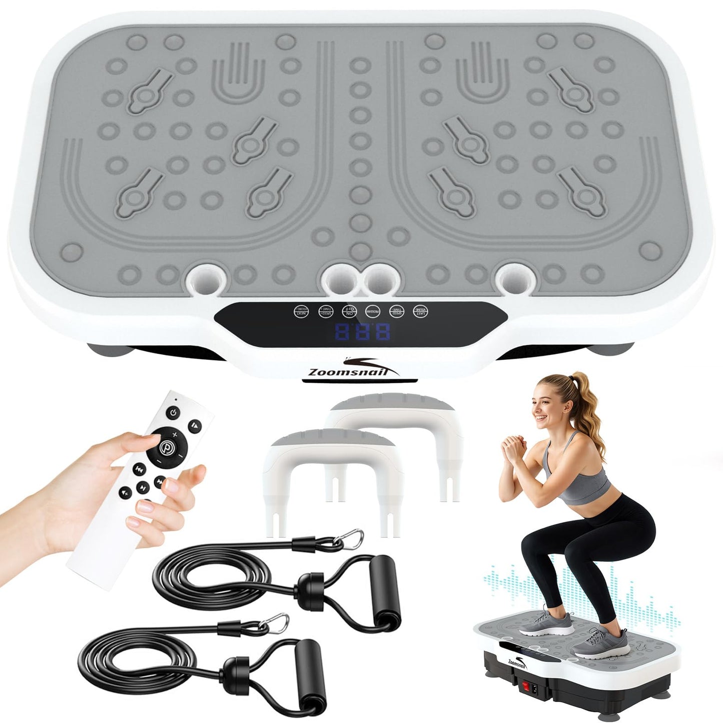 Zoomsnail Vibration Plate Exercise Machine, 8000 Vibrations/min Adjustable Fitness Platform, 400 Lbs Capacity Whole Body Workout Extra Large Size Platform with Bluetooth for Weight Loss, Women & Men