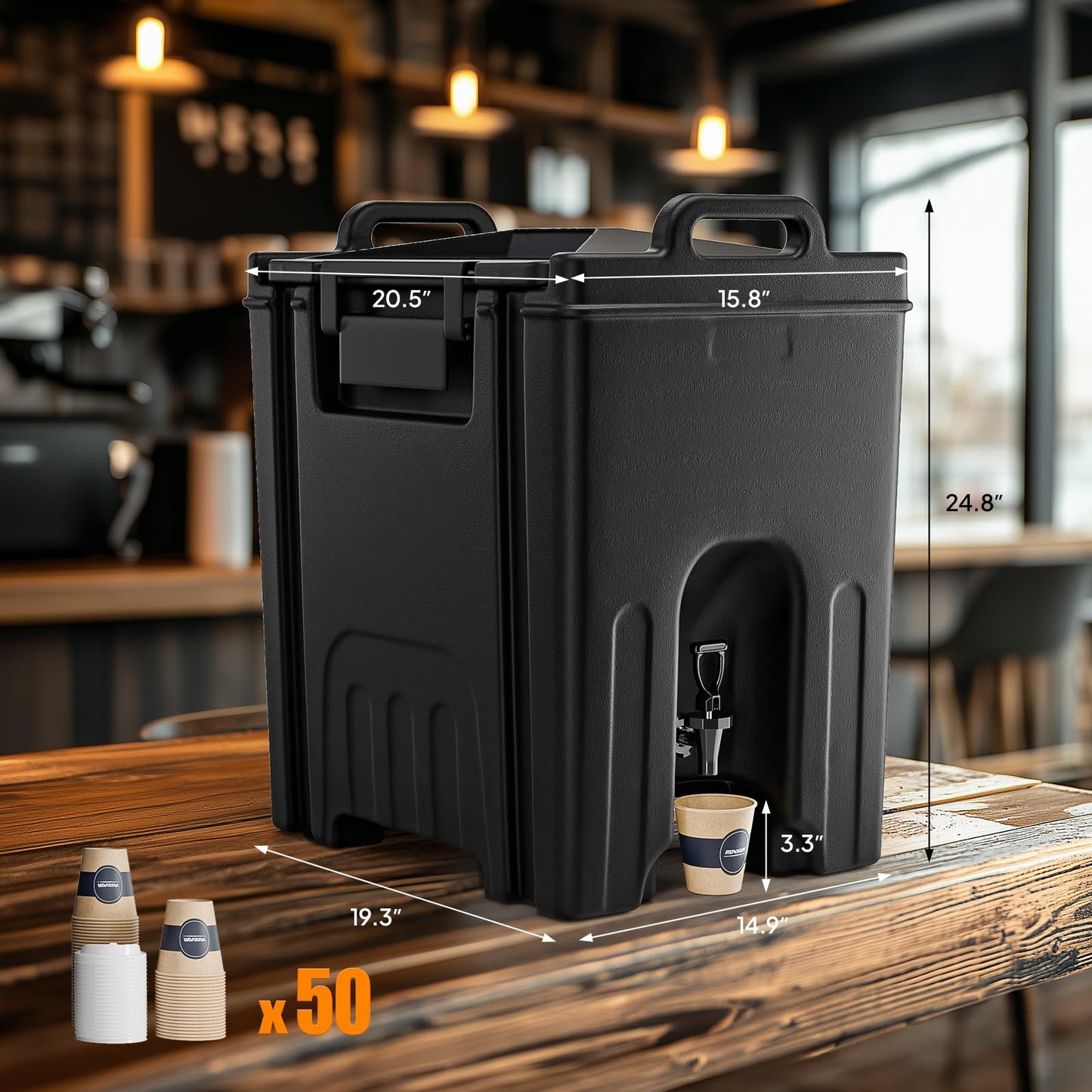ROVSUN 12Gallon Insulated Beverage Dispenser, Ice and Hot Drink Server w/Handles, Faucet & 50 Cups, Food-grade LLDPE Drink Dispenser, Hot and Cold Beverage Server for Party Catering Event Restaurant
