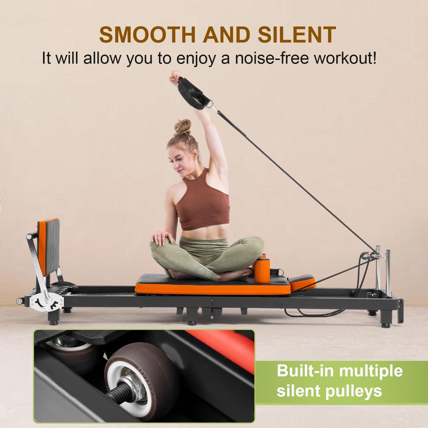Pilates Reformer, Foldable Pilates Machine for Home Use and Gym Workout, Suitable for Advanced and Beginners Users,Pilates Equipment with Sitting Box, Jump Board ,Up to 500 LBS